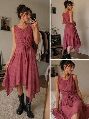 AUW Ladies Size 14 Coral Colored 44" Long Handkerchief Dress